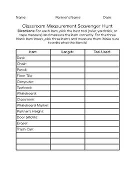 Preview of Classroom Measurement Scavenger Hunt