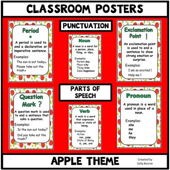 Preview of Grammar Posters-Parts of Speech, Punctuation Marks with an Apple Theme