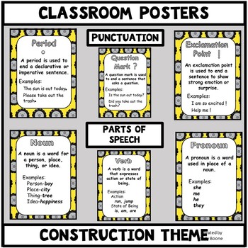 Preview of Grammar Posters-Parts of Speech, Punctuation Marks with a Construction Theme