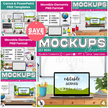 Preview of Classroom Mockup Movable Elements PNG and Canva Templates Bundle 1