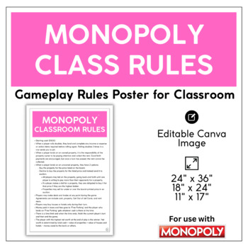 Preview of Classroom Monopoly Rules Poster | Monopoly Resource