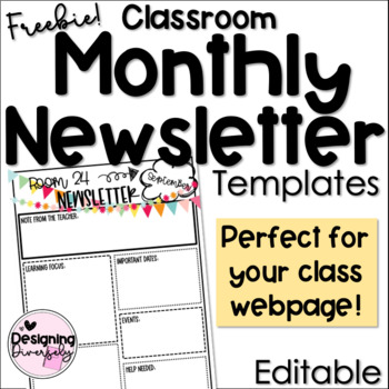 Preview of Classroom Monthly Newsletter Templates FREEBIE | EDITABLE
