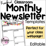 Classroom Monthly Newsletter Templates FREEBIE | EDITABLE
