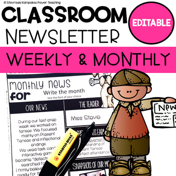Preview of Classroom Monthly Weekly Newsletter Template Editable Back to School