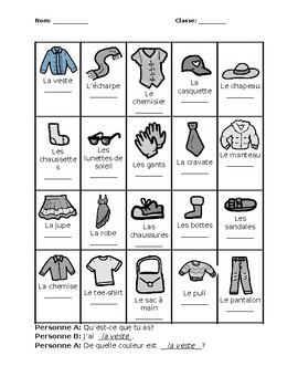 Preview of Classroom Movement Game (FUN!) French 1: Clothes