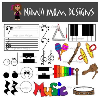 Preview of Classroom Music Instrument Clip Art- 40 Images- Color and Black Line