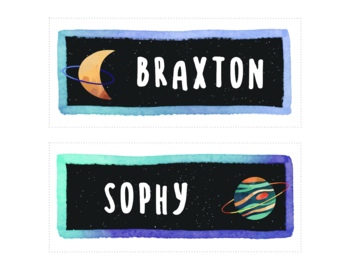Preview of Classroom Name Tags Label Editable Outer Space Planets Themed Printable