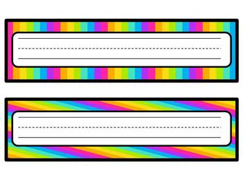 Classroom Decor Set~Rainbow Brights and Black~ EDITABLE signs, banner ...