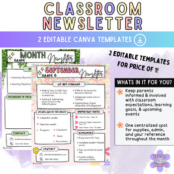 Preview of Classroom Newsletter {2 Editable Templates}