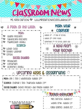 Preview of Classroom Newsletter- Banners and Bright Colors- EDITABLE