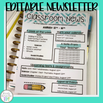 Preview of Classroom Newsletter Template EDITABLE Chevron Theme