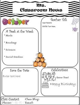 Preview of Classroom Newsletter- Chevron (Editable)