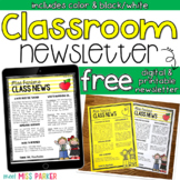 Classroom Newsletter Digital Printable for Back to School FREE