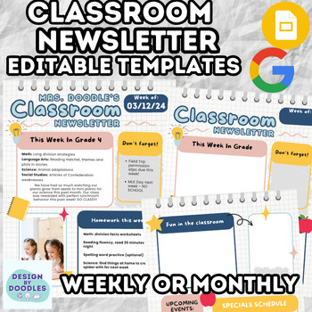 Preview of Classroom Newsletter EDITABLE - 2 page layout, photo frames