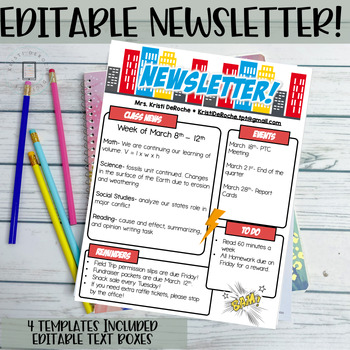 Preview of Classroom Newsletter Template EDITABLE Superhero theme