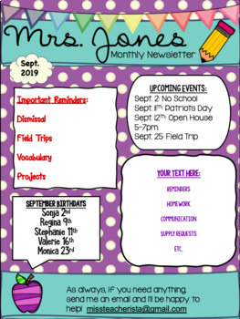 Preview of Classroom Newsletter Template EDITABLE