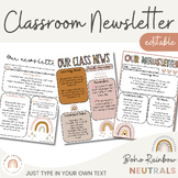 Classroom Newsletter Templates | Editable | Boho Rainbow C