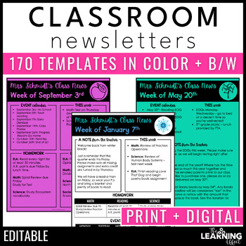 Preview of Classroom Newsletter Templates Editable | Weekly or Monthly Parent Communication