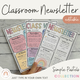 Classroom Newsletter Templates | Editable | Simple Pastels