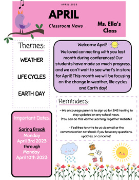 Classroom Newsletter Templates (September-June) by Gabriella Ruotolo