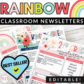 Preview of Rainbow Classroom Decor | Editable Classroom Newsletters | Family Communications
