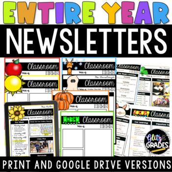 Preview of Classroom Newsletters Print and Digital Weekly Newsletter Templates ENTIRE YEAR