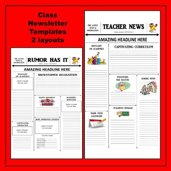 Preview of Classroom Newsletter 2 Different Templates Highlight Student Success & Academics