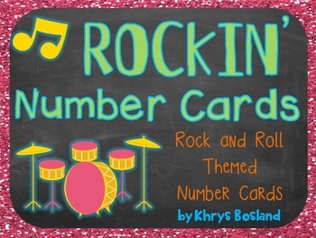Preview of Classroom Number Cards {Rockin' Rockstar Theme} {Wall Cards/Posters}