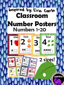 Preview of Classroom Number Posters with Ten Frames - Theme Inspired By Eric Carle