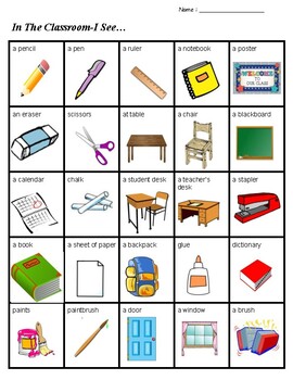 Classroom Object Scavenger Hunt-English Version by Kids Love School