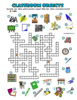 Classroom Objects - Crossword Puzzle with Pictures (Back to School ...