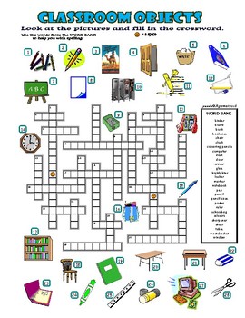 Preview of Classroom Objects - Crossword Puzzle with Pictures (Back to School)