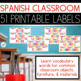 Classroom Objects Labels in Spanish and English