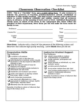 Preview of Classroom Observation Checklist Form for Adult & Higher education