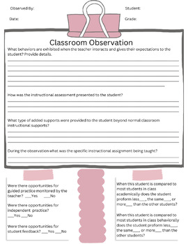 Preview of Classroom Observation Document