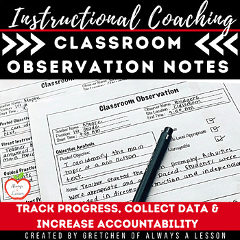 Preview of Instructional Coaching: Classroom Observation Notes [Editable]
