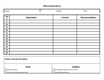 Preview of Classroom Observation Notes