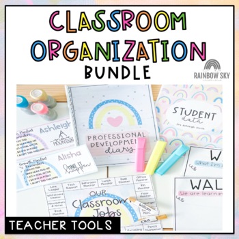 Preview of Classroom Organization BUNDLE | Modern Rainbow Theme