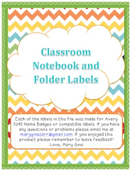 Preview of Classroom Organization Labels for Notebooks and Folders
