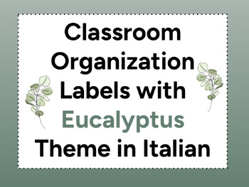 Preview of Classroom Organization Labels with Eucalyptus Theme in Italian