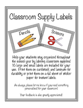 Preview of Classroom Organization/Supply labels