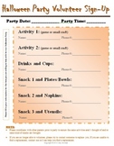 Classroom Party Volunteer Sign Up Sheet