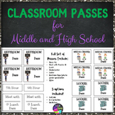 Back to School Classroom Passes for Middle and High School