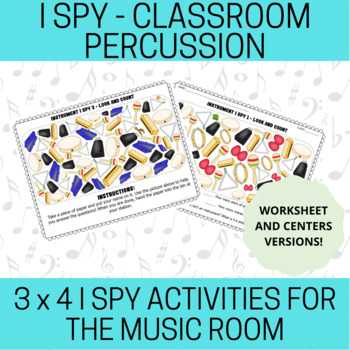 Preview of Classroom Percussion I Spy Music Game - I Spy Worksheets and Center Activities