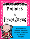 Classroom Policies, Procedures, and Routines FREEBIE