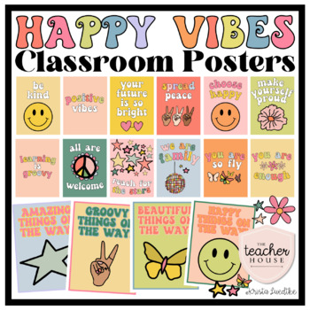Preview of Classroom Poster Set | RETRO HAPPY VIBES Classroom Decor