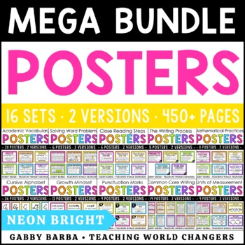 Preview of Classroom Poster Sets Bundle | Neon Bright