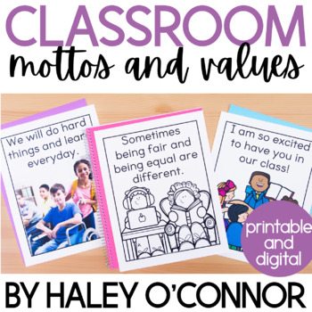 Preview of Classroom Mottos, Beliefs and Values {Posters, Books and Reflection Journals}