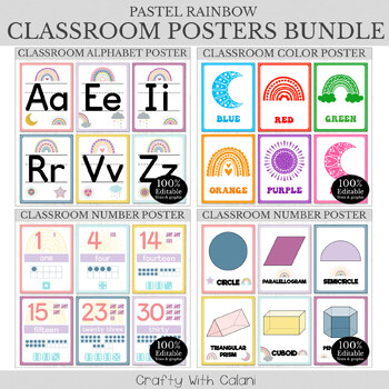 Alphabet Poster & Flashcards in Pastel Rainbow Theme - 100