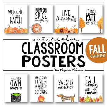 Preview of Classroom Posters - Fun Fall & Halloween Quotes (Watercolor)